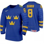Maillot Hockey Suecia Rasmus Sandin Exterieur 2020 Iihf World Junior Championship Bleu