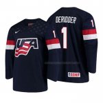 Maillot Hockey USA Drew Deridder 2018 Iihf World Championship Joueur Bleu