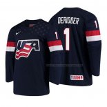 Maillot Hockey USA Drew Deridder 2018 Iihf World Championship Joueur Bleu