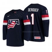 Maillot Hockey USA Drew Deridder 2018 Iihf World Championship Joueur Bleu
