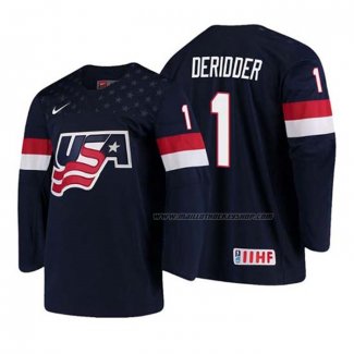 Maillot Hockey USA Drew Deridder 2018 Iihf World Championship Joueur Bleu