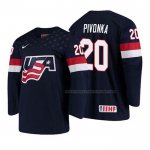 Maillot Hockey USA Jake Pivonka 2018 Iihf World Championship Joueur Bleu